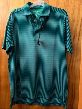 NWTs Men’s Bobby Jones Green and Navy Narrow-Stripe Polo